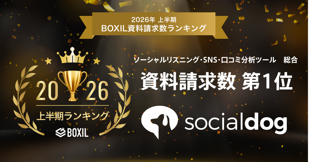 SNS管理ツール「SocialDog」、「2026年上半期 BOXIL資料請求数ランキング」ソーシャルリスニング・SNS・口コミ分析ツール総合部門で資料請求数第1位に選出